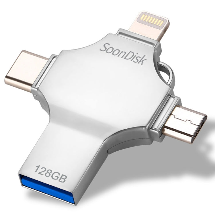 Unità flash USB 3.0 + 8 pin 4 in 1 da 128 GB + Mirco USB + USB-C / Type-C a doppio uso con funzione OTG, 128GB Unità flash USB 3.0 + 8 pin 4 in 1 da 128 GB + Mirco USB + USB-C / Type-C a doppio uso con funzione OTG, 128GB